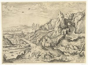 Abramo e Isacco in cammino verso il luogo del sacrificio (serie: Paesaggi con scene bibliche e mitologiche) da Hieronymus Cock