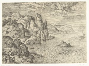 Paesaggio costiero con Eroe e Leandro da Hieronymus Cock