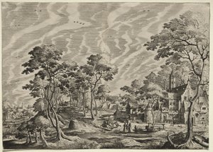 Paesaggio con un castello a destra, 1630 da Hieronymus Cock