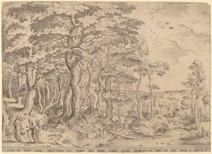 Paesaggio con la tentazione di Cristo da Hieronymus Cock after Pieter Bruegel the Elder