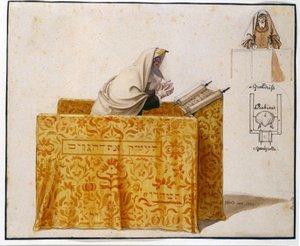 Rabbino in una sinagoga, disegno di Hieronymus Hess, progetto per figurina. Museo Ebraico di Basilea, Svizzera da Hieronymus Hess