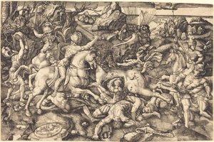 Combattimento tra cavalieri e fanti
