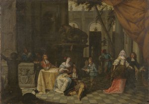 Compagnia elegante su una terrazza, 1669