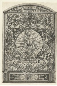 Medaglione con trofeo di armi in cornice ornamentale da Hieronymus Wechinger