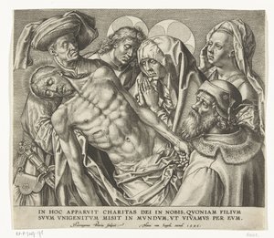 Il corpo di Cristo morto viene portato da Hieronymus Wierix