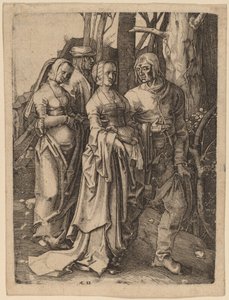 Le due coppie nella foresta da Hieronymus Wierix after Lucas van Leyden