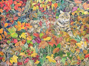 Gatto tigrato in autunno
