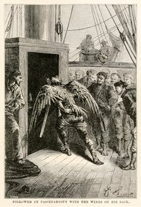 Seguito da Passepartout con le ali sulla schiena, da Il giro del mondo in ottanta giorni di Jules Verne (1828-1905) inciso da Adolphe François Pannemaker (1822-1900), 1873 da Hippolyte Leon after Benett