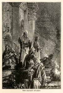 Le guardie del Rajah, da Il giro del mondo in ottanta giorni di Jules Verne (1828-1905) inciso da Adolphe François Pannemaker (1822-1900), 1873 da Hippolyte Leon after Benett