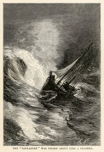 La Tankadere era sballottata come una piuma, da Il giro del mondo in ottanta giorni di Jules Verne (1828-1905) inciso da Adolphe François Pannemaker (1822-1900), 1873 da Hippolyte Leon after Benett