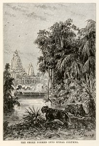 Il fumo si formava in colonne a spirale, da Il giro del mondo in ottanta giorni di Jules Verne (1828-1905), 1873 da Hippolyte Leon after Benett