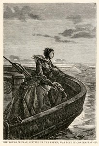 La giovane donna, seduta a poppa, era persa nella contemplazione, da Il giro del mondo in ottanta giorni di Jules Verne (1828-1905) inciso da Jean Louis Prevost, (1790-1850), 1873