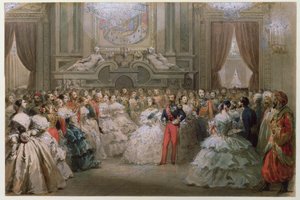 Regina Vittoria (1819-1901) e Principe Alberto (1819-61) a una cena di gala offerta da Napoleone III ed Eugenia, 1853 da Hippolyte Louis Pauquet