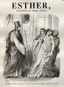 Scena da Ester, tragedia di Jean Racine - incisione in 