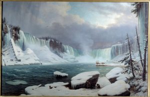 La grande cataratta del Niagara, effetto invernale. Vista delle cascate del Niagara da Hippolyte Victor Valentin Sebron