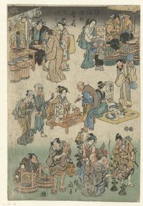 Mercato serale nella strada Joruri da Hiroshige (I) , Utagawa