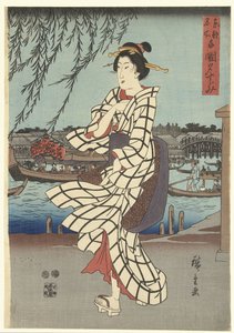 Luoghi famosi nella capitale orientale: Godendo una brezza serale presso il ponte Ryogoku da Hiroshige (I) , Utagawa