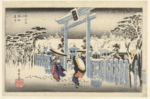 Santuario di Gion nella neve (serie: Beroemde plaatsten in Kyoto) da Hiroshige (I) , Utagawa
