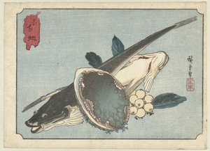 Pesci piatti, abalone e bacche da Hiroshige (I) , Utagawa