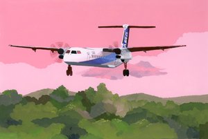 Aereo che atterra in un piccolo campo di aviazione da Hiroyuki Izutsu