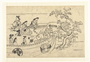 Compagnia musicale sotto un ciliegio da Hishikawa Moronobu (attributed to)