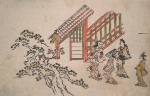 Vicino alla Porta di Nuovo Yoshiwara da Hishikawa Moronobu
