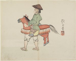 Artista di strada con costume da cavallo, c. 1830
