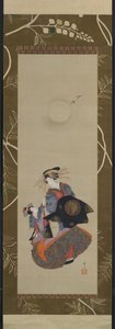 Bellezza di Yoshiwara con apprendista al chiaro di luna, XIX secolo da Hokuba