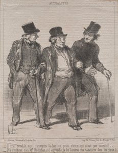 Attualità (N. 7): Mi sembra di notare un cagnolino lì che non è museruolato!...Non ci pensi, signor Rohichon; se si avvicina, gli getterò la mia tabacchiera negli occhi! da Honoré Daumier