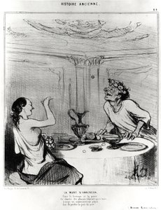 Storia antica: la morte di Anacreonte, caricatura per illustrare un estratto dalle opere badine di Jacques-Benigne Bossuet: 
