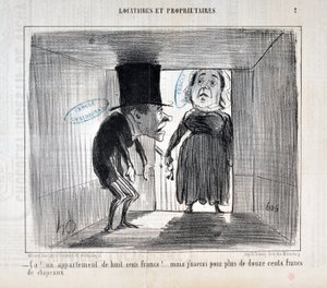 Opera di Honore Daumier (1808-1879) Charivari del 1854: Serie TENNIQUES AND OWNERS "Ca!... un appartamento di ottocento franchi!... ma userò più di milleduecento franchi di cappelli" MUSEO DELLE BELLE ARTI - PALAIS LONGCHAMP, MARSIGLIA da Honoré Daumier