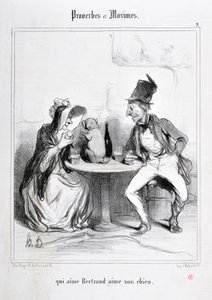 Opera di Honore Daumier (1808-1879). Charivari del 1840: Serie PROVERBES ET MAXIMES - chi ama Bertrand ama il suo cane MUSEE DES BEAUX ARTS - PALAIS LONGCHAMP, MARSEILLE