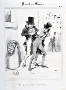 Opera di Honoré Daumier (1808-1879). Charivari del 1840: Serie PROVERBES ET MAXIMES "Riprendiamo la nostra proprietà o la troviamo" MUSEE DES BEAUX ARTS - PALAIS LONGCHAMP, MARSEILLE