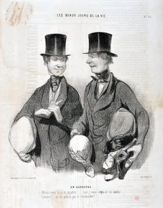 Opera di Honoré Daumier (1808-1879). Charivari del 1845: Serie LES BEAUX DAYS DE LA VIE. A Carnevale -Ridiamo e balliamo! Sarò deluso come intelligente! Famoso! Non possiamo riconoscerti... MUSEO DELLE BELLE ARTI - PALAZZO LONGCHAMP, MARSIGLIA da Honoré Daumier