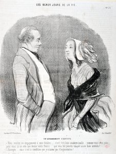 Opera di Honore Daumier (1808-1879) Charivari del 1845: Serie LES BEAUX DAYS DE LA VIE. Impegno di un artista "Vuoi un impegno per il mio teatro... va bene signorina... come sei carina per te sarà solo milleduecento franchi... che da Honoré Daumier