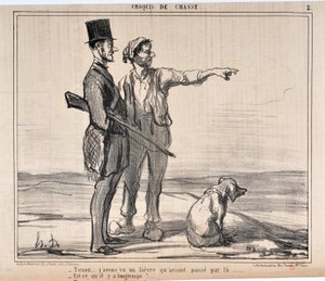 Opera di Honoré Daumier (1808-1879) Charivari del 1857: Serie schizzi di caccia Tieni... ho visto un lepre che volava da quelle parti... - È da molto tempo? MUSEO DELLE BELLE ARTI - PALAZZO LONGCHAMP, MARSIGLIA da Honoré Daumier