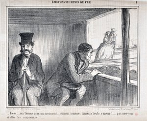 Opera di Honoré Daumier (1808-1879) Charivari del 1858: Serie EMOZIONI IN Ferrovia -Tieni... mia moglie con un signore... e siamo lanciati a tutta velocità!... nessun modo per sorprenderli!! MUSEO DELLE BELLE ARTI - PALAZZO LONGCHAMP, MARSIGLIA