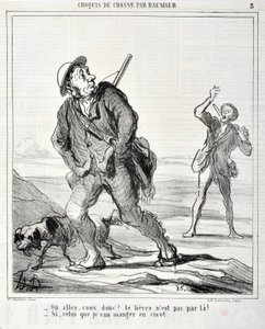 Opera di Honore Daumier (1808-1879) Charivari del 1864: Serie Sketch de Chasse "Dove va dunque? La lepre non è da quella parte! - Se quella che sto per mangiare in civet" MUSEO DELLE BELLE ARTI - PALAIS LONGCHAMP, MARSIGLIA