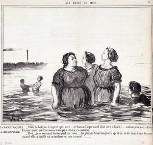 Vignetta sulle apparenze e la moda. Serie "Les Bains de Mer": "La signora magra (...), la signora grassa (...)". Incisione di Honoré Daumier (1808-1879). Estratto dal giornale "Le Charivari" 16 settembre da Honoré Daumier