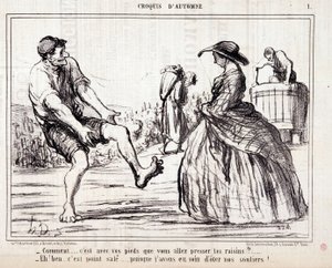 Caricatura sui vendemmiatori che calpestano l