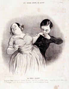 Vignetta sulla coppia. Serie "I bei giorni della vita": "Un inizio galante...". Incisione di Honoré Daumier (1808-1879). Estratto dal giornale "Le Charivari" 10 luglio da Honoré Daumier