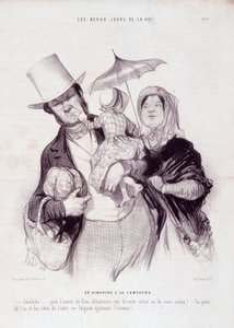 Vignetta sulla famiglia. Serie "I bei giorni della vita": "Una domenica in campagna...". Incisione di Honoré Daumier (1808-1879). Estratto dal giornale "Le Charivari" 21 luglio