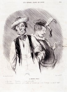 Cartone animato su due alcolisti: Serie "I bei giorni della vita": "Il Martedì Grasso...". Incisione di Honore DAUMIER (1808-1879). Estratto dal giornale "Le Charivari" del 9 agosto da Honoré Daumier