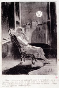 Vignetta sulle scrittrici. Serie "Bas Bleus": "O! Luna ispirami stanotte...". Incisione di Honoré Daumier (1808-1879). Estratto dal giornale "Le Charivari" 28 febbraio da Honoré Daumier