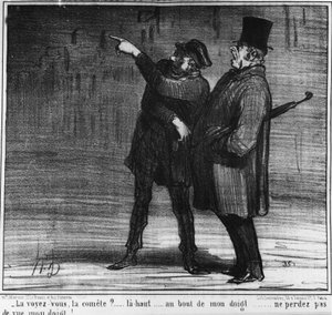 Vedi la cometa? su... alla fine del mio dito... non perdere di vista il mio dito!... , cartone animato di Honore Daumier (1808-1879). "Charivari" da Honoré Daumier