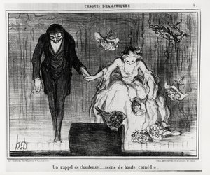 Bozzetti drammatici: un cantante promemoria, scena di alta commedia. Illustrazione di Honore Daumier, pubblicata in 