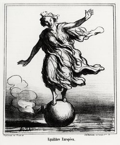 Equilibrio europeo. Illustrazione di Honore Daumier (1808-1879), pubblicata nelle notizie, "Charivari", datata 3 aprile