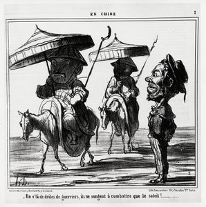 In questi guerrieri divertenti, pensano solo a combattere il sole. Nella serie En Chine, illustrazione di Honore Daumier (1808-1879), pubblicata in "Charivari", datata 8 gennaio da Honoré Daumier