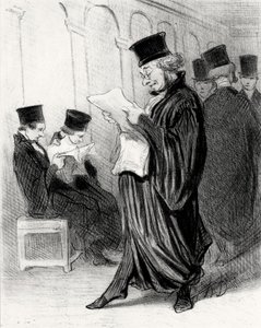 Avvocato Chabotard mentre legge in una rivista legale un elogio su se stesso da Honoré Daumier