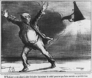 Monsieur Babient decise di spegnere il sole da solo per non smentire la sua previsione, caricatura sulla cometa di Honore Daumier del 1857 da Honoré Daumier